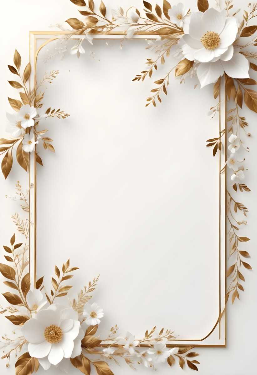 A White And Gold Floral Background With A Decorative Frame Featuring Delicate Flowers Leaves And Golden Accents The Overall Style Has A Luxurious Elegant And Minimalist Aesthetic 28 6b93