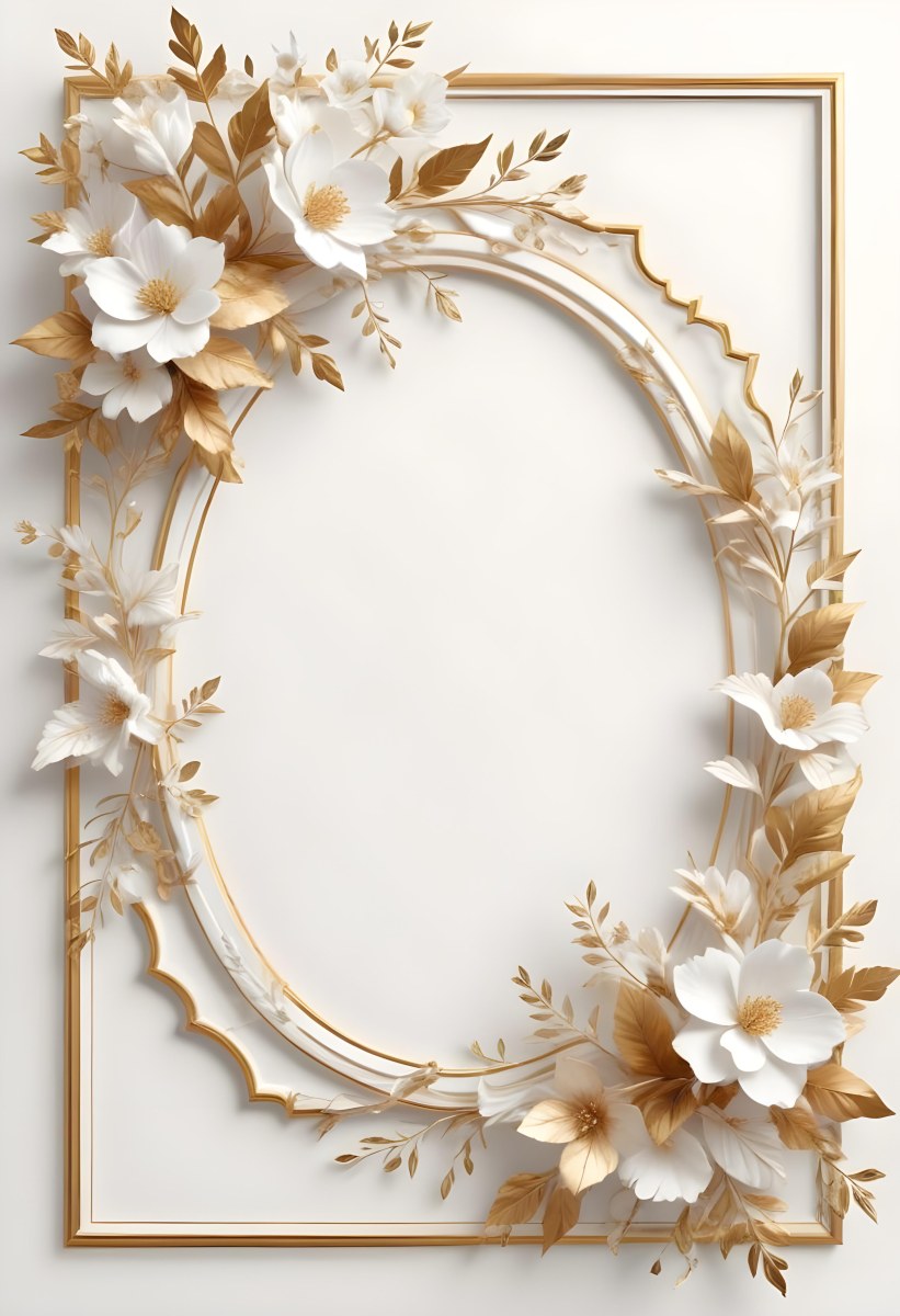 A White And Gold Floral Background With A Decorative Frame Featuring Delicate Flowers Leaves And Golden Accents The Overall Style Has A Luxurious Elegant And Minimalist Aesthetic 32 Aceb