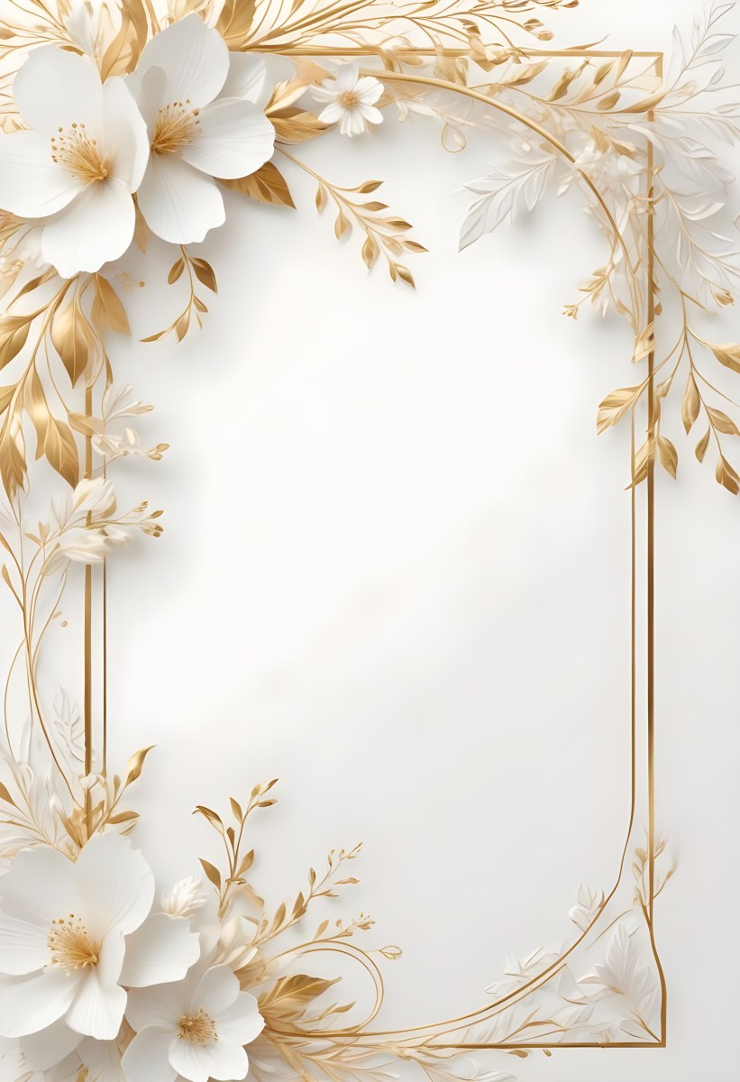 A White And Gold Floral Background With A Decorative Frame Featuring Delicate Flowers Leaves And Golden Accents The Overall Style Has A Luxurious Elegant And Minimalist Aesthetic 35 04d4