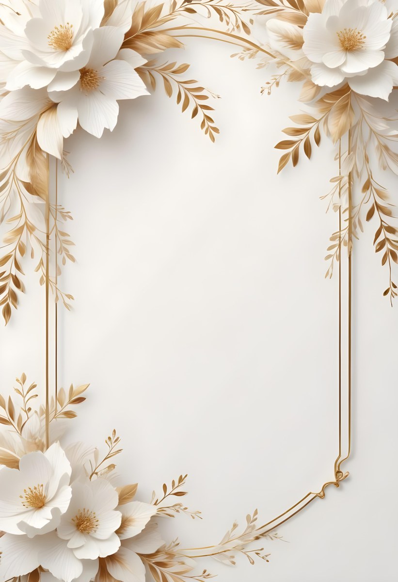 A White And Gold Floral Background With A Decorative Frame Featuring Delicate Flowers Leaves And Golden Accents The Overall Style Has A Luxurious Elegant And Minimalist Aesthetic 36 3f1b