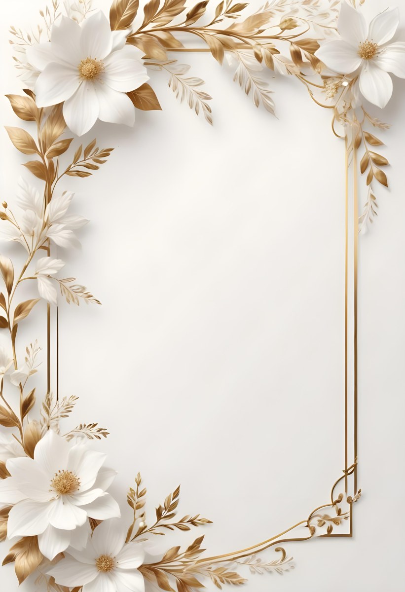 A White And Gold Floral Background With A Decorative Frame Featuring Delicate Flowers Leaves And Golden Accents The Overall Style Has A Luxurious Elegant And Minimalist Aesthetic 37 573f