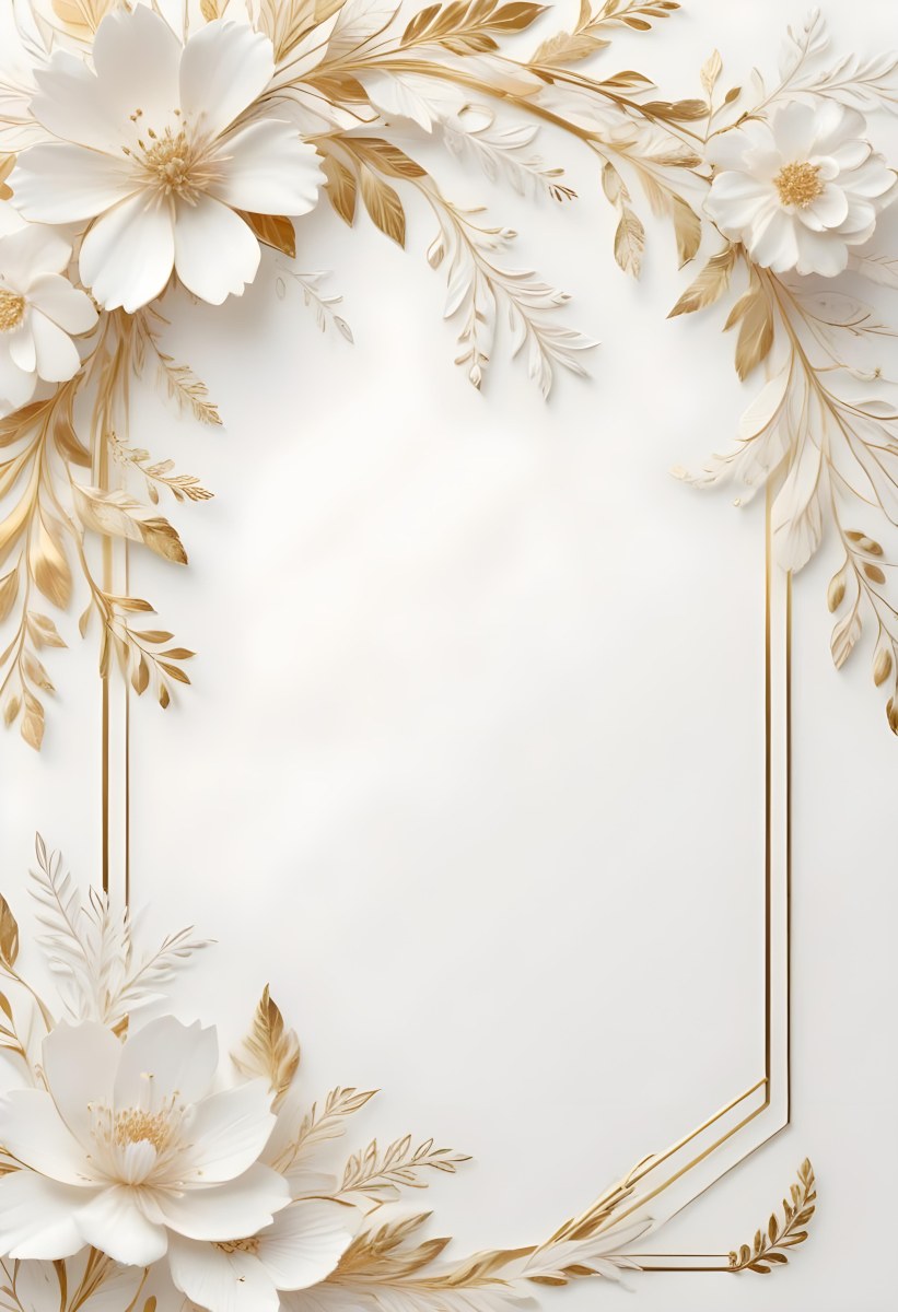 A White And Gold Floral Background With A Decorative Frame Featuring Delicate Flowers Leaves And Golden Accents The Overall Style Has A Luxurious Elegant And Minimalist Aesthetic 38 9fe4