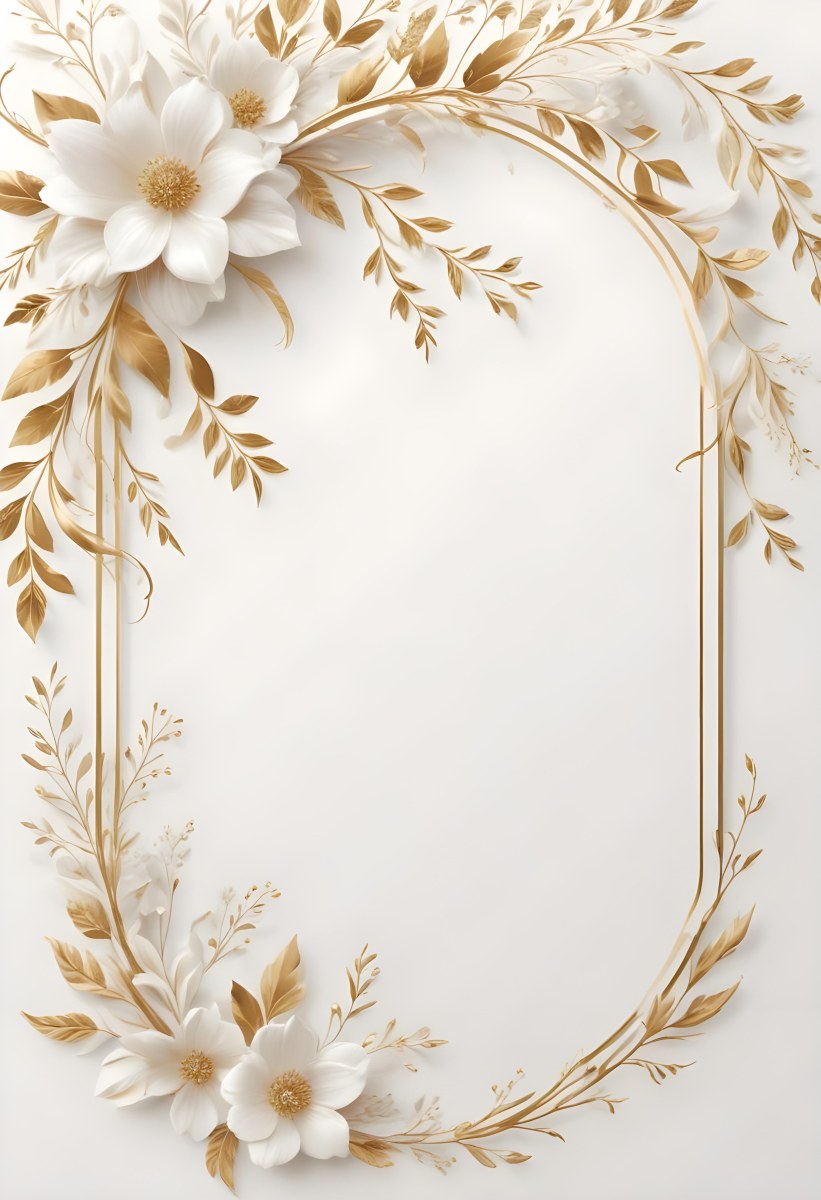 A White And Gold Floral Background With A Decorative Frame Featuring Delicate Flowers Leaves And Golden Accents The Overall Style Has A Luxurious Elegant And Minimalist Aesthetic 39 34d3