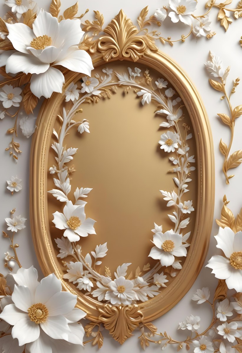 A White And Gold Floral Background With A Decorative Frame Featuring Delicate Flowers Leaves And Golden Accents The Overall Style Has A Luxurious Elegant And Minimalist Aesthetic 4 4ca9