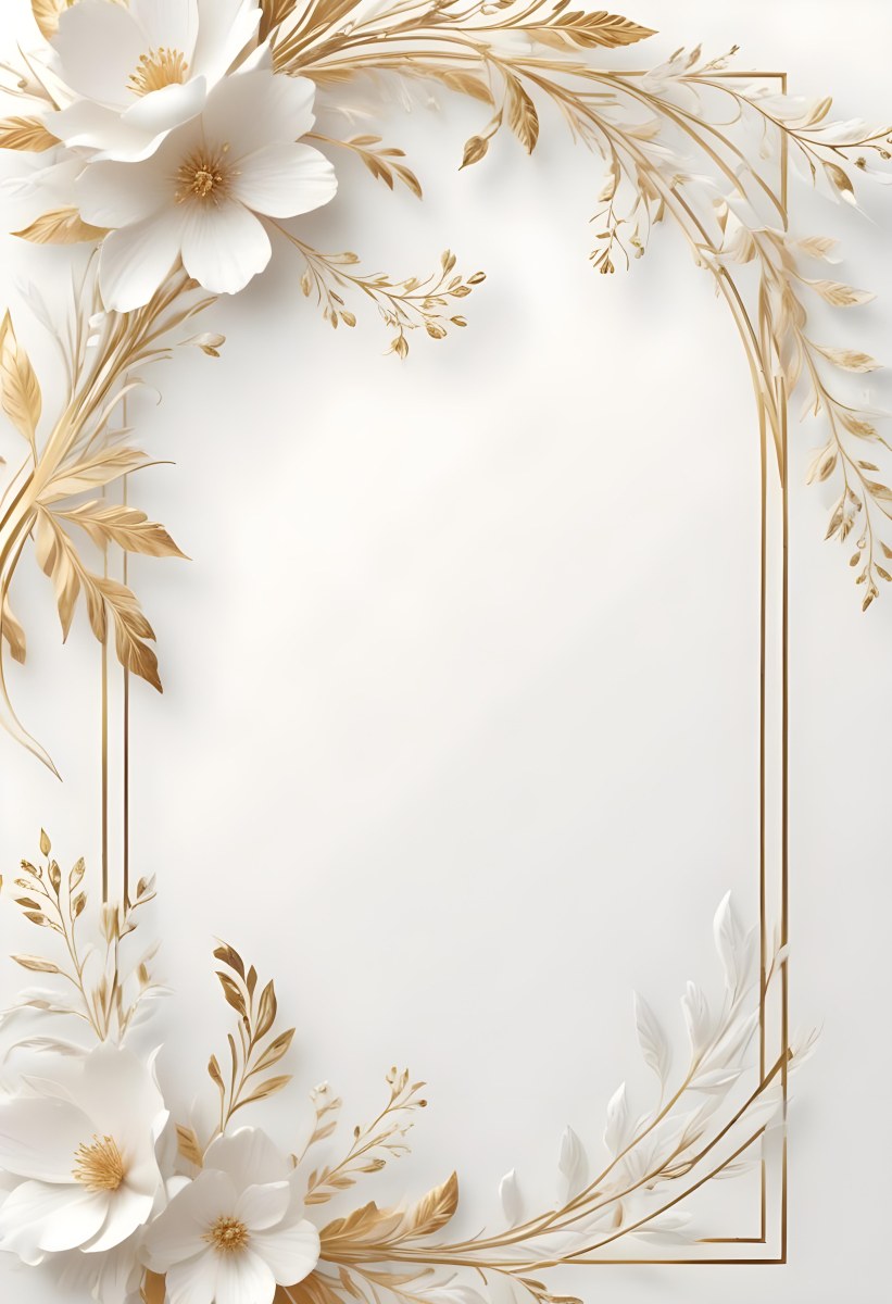 A White And Gold Floral Background With A Decorative Frame Featuring Delicate Flowers Leaves And Golden Accents The Overall Style Has A Luxurious Elegant And Minimalist Aesthetic 40 6f60