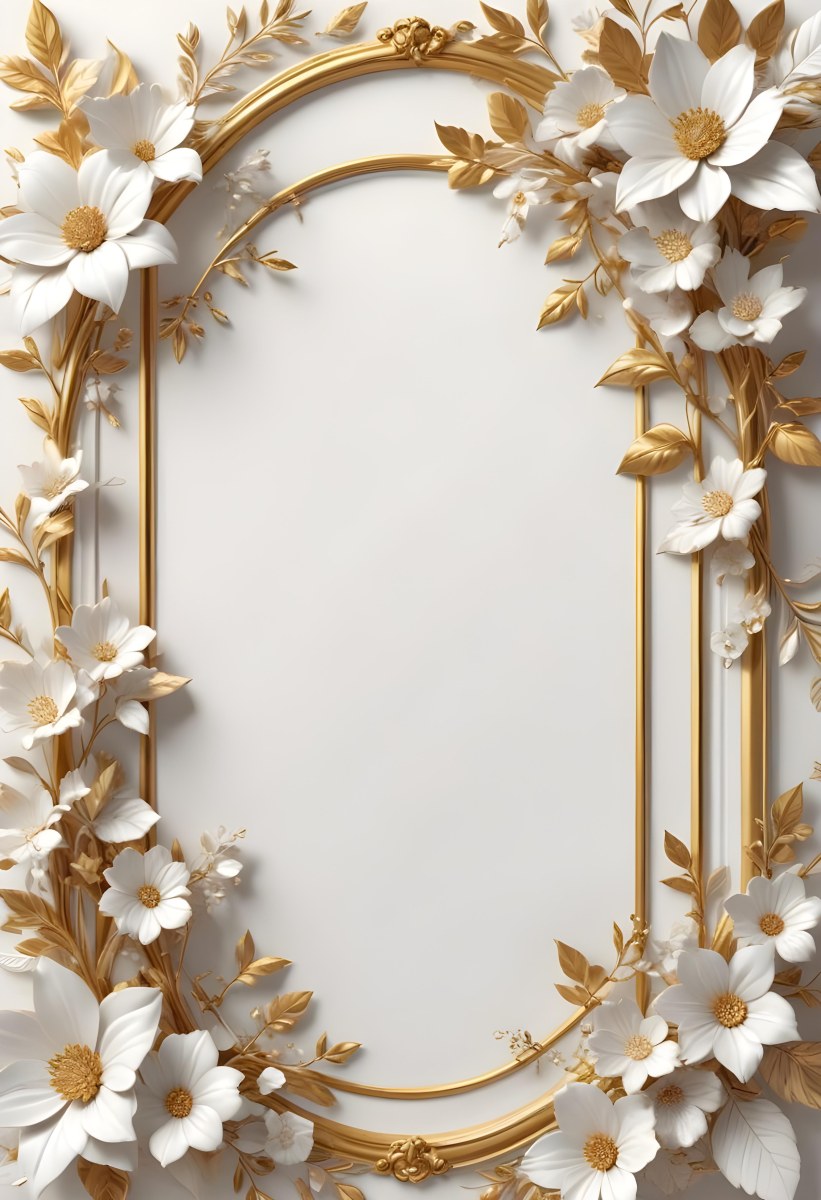 A White And Gold Floral Background With A Decorative Frame Featuring Delicate Flowers Leaves And Golden Accents The Overall Style Has A Luxurious Elegant And Minimalist Aesthetic 5 5627