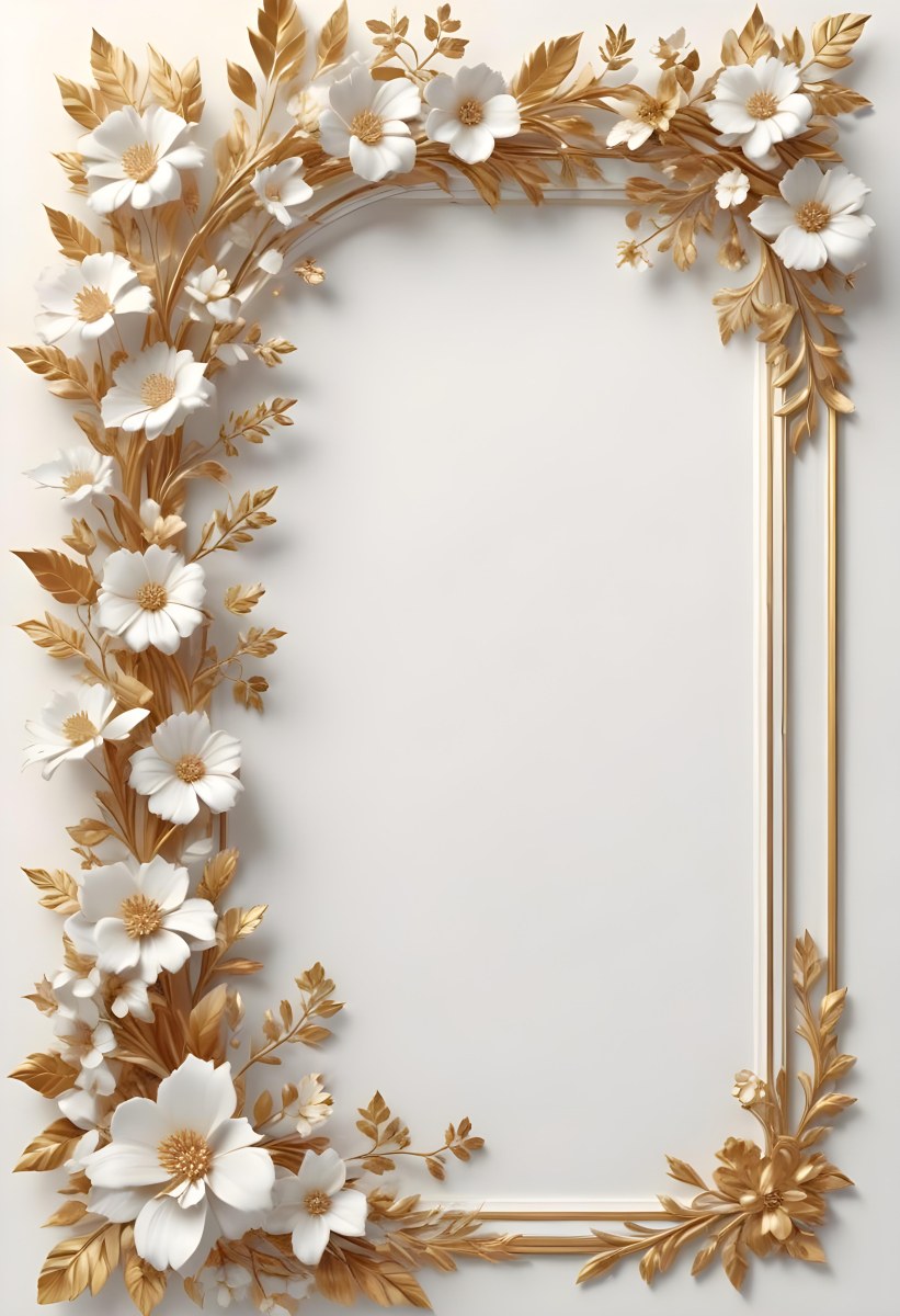 A White And Gold Floral Background With A Decorative Frame Featuring Delicate Flowers Leaves And Golden Accents The Overall Style Has A Luxurious Elegant And Minimalist Aesthetic 9 6737