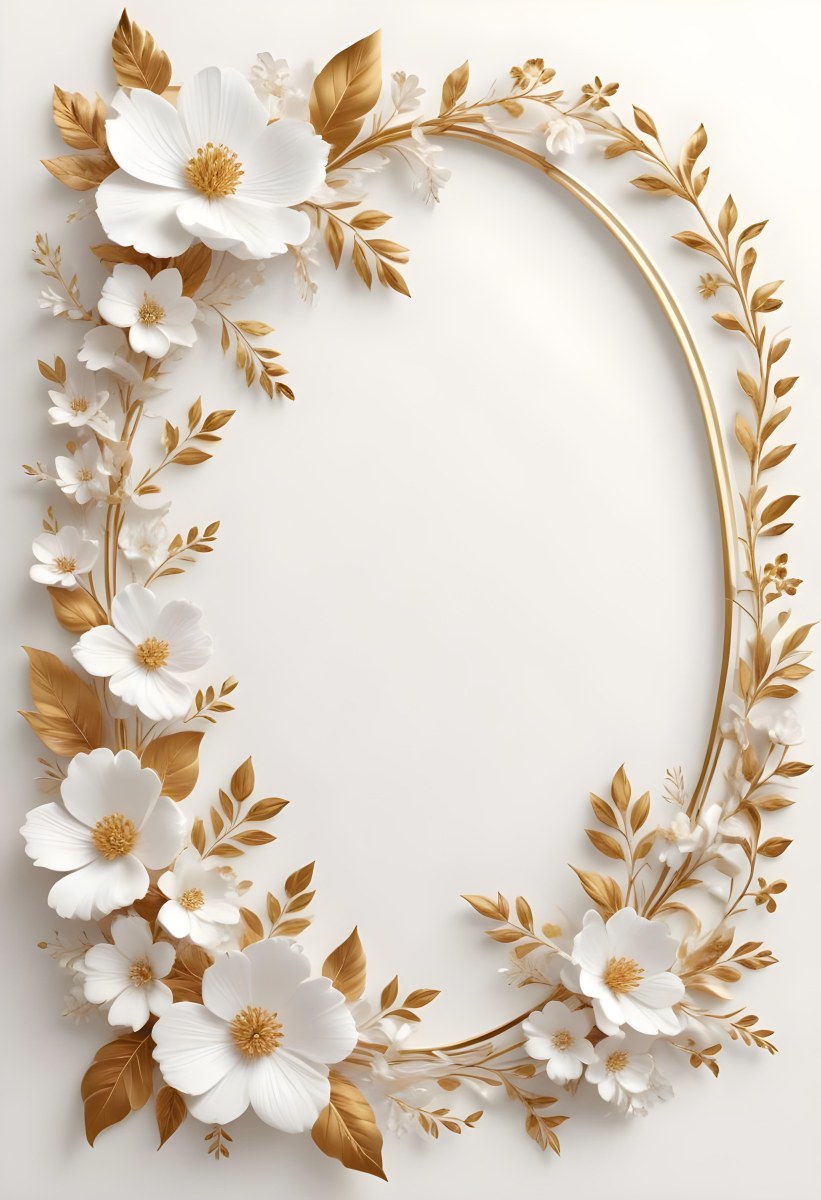 A White And Gold Floral Background With A Decorative Frame Featuring Delicate Flowers Leaves And Golden Accents The Overall Style Has A Luxurious Elegant And Minimalist Aesthetict 1 6b19
