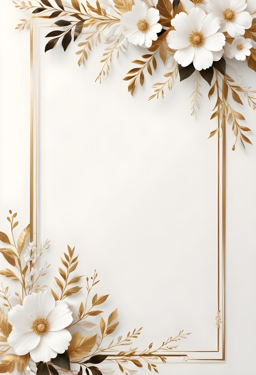 A White And Gold Floral Background With A Decorative Frame Featuring Delicate Flowers Leaves And Golden Accents The Overall Style Has A Luxurious Elegant And Minimalist Aesthetict 12 77d9