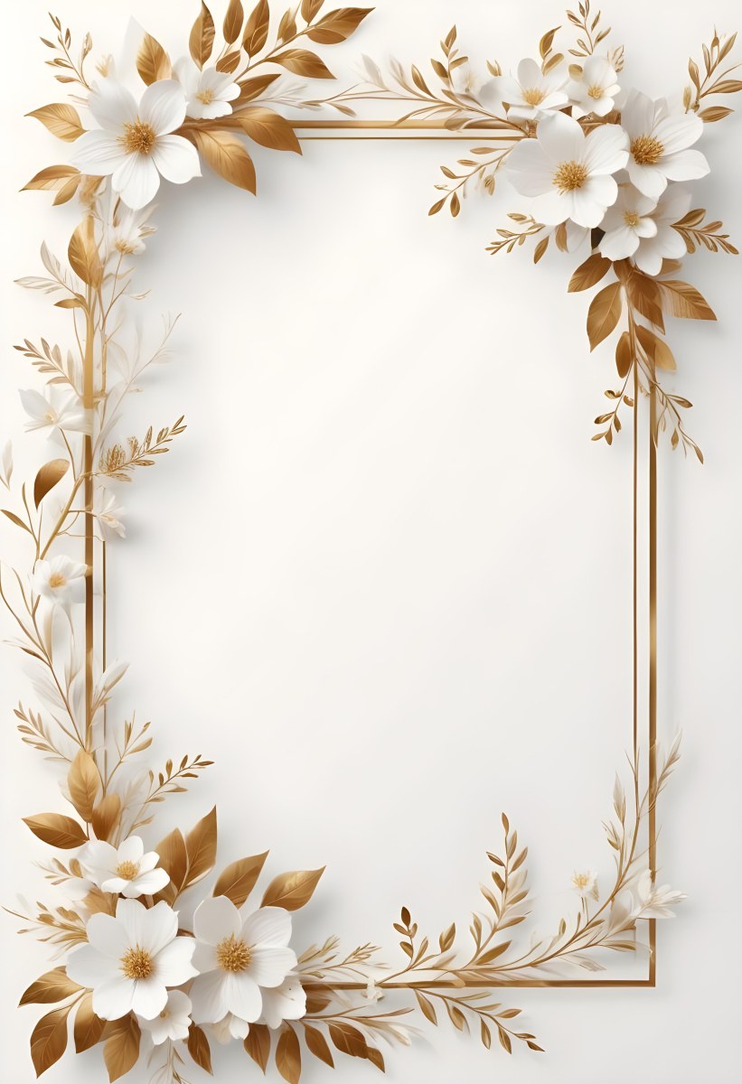 A White And Gold Floral Background With A Decorative Frame Featuring Delicate Flowers Leaves And Golden Accents The Overall Style Has A Luxurious Elegant And Minimalist Aesthetict 13 2f25
