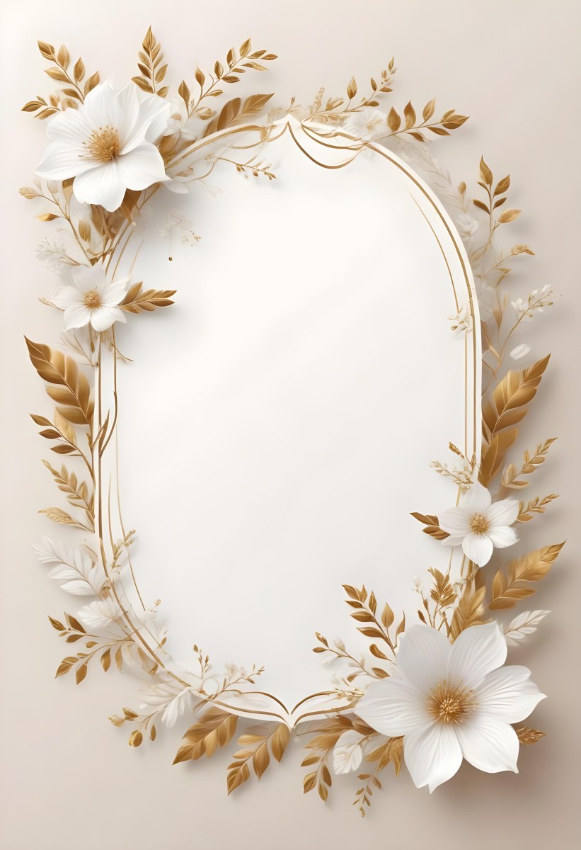 A White And Gold Floral Background With A Decorative Frame Featuring Delicate Flowers Leaves And Golden Accents The Overall Style Has A Luxurious Elegant And Minimalist Aesthetict 16 7081