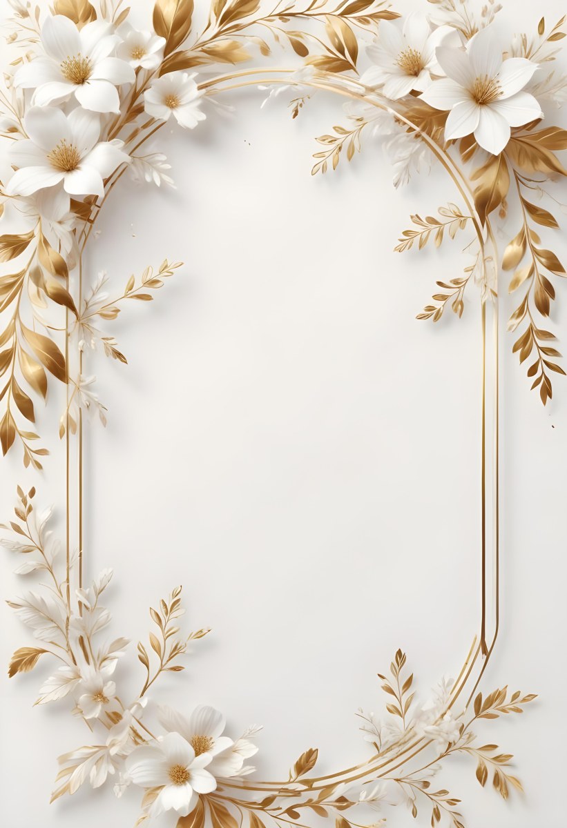 A White And Gold Floral Background With A Decorative Frame Featuring Delicate Flowers Leaves And Golden Accents The Overall Style Has A Luxurious Elegant And Minimalist Aesthetict 18 De49