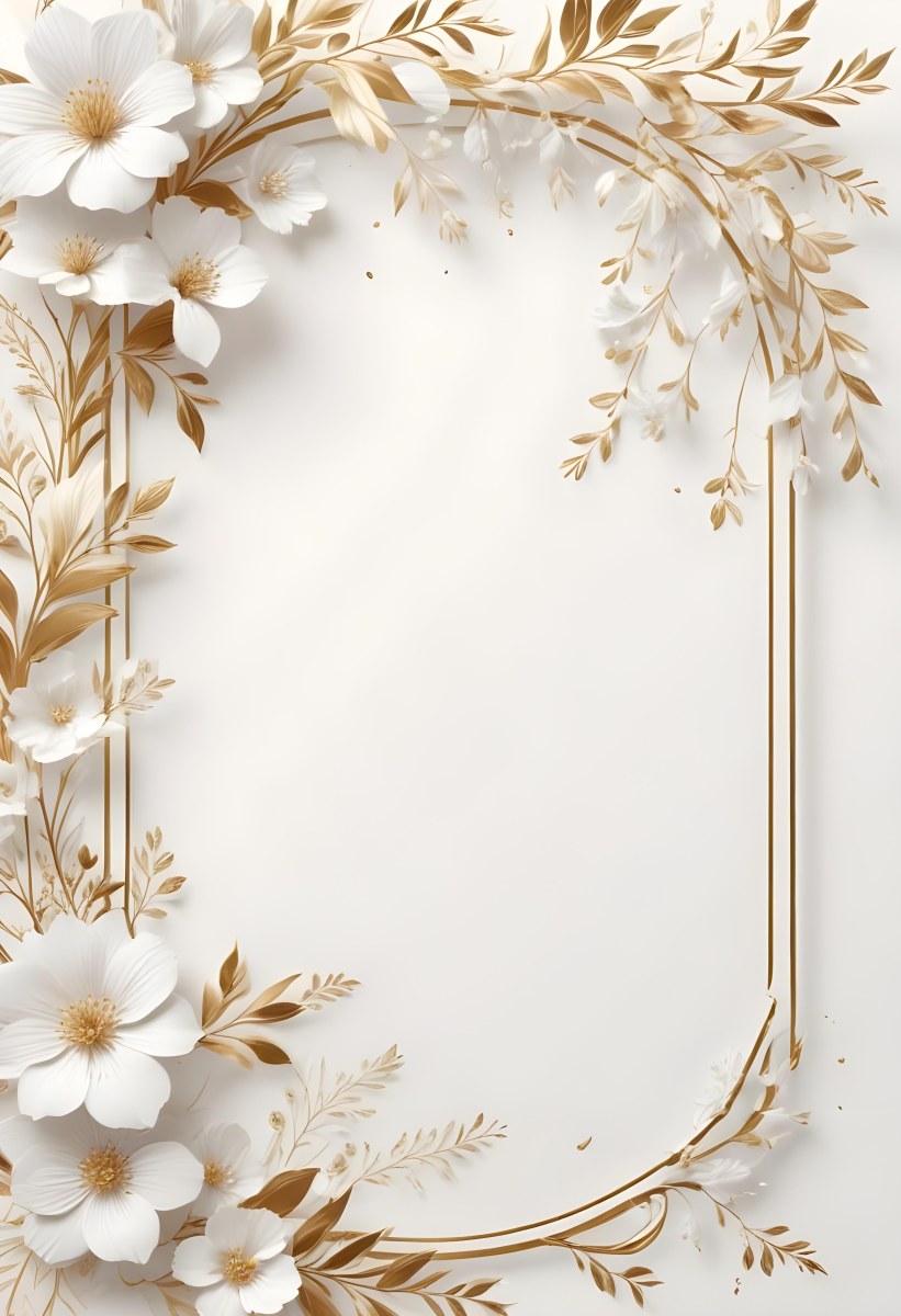 A White And Gold Floral Background With A Decorative Frame Featuring Delicate Flowers Leaves And Golden Accents The Overall Style Has A Luxurious Elegant And Minimalist Aesthetict 19 F67c