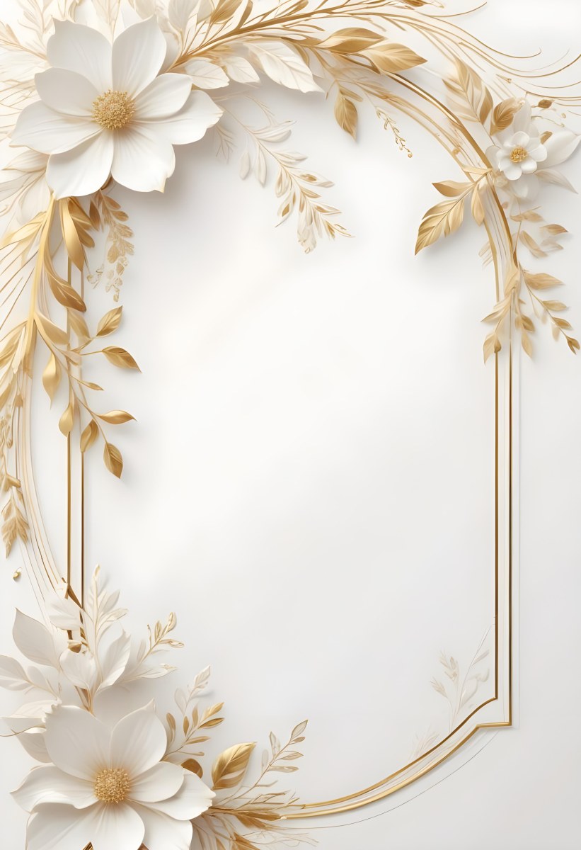 A White And Gold Floral Background With A Decorative Frame Featuring Delicate Flowers Leaves And Golden Accents The Overall Style Has A Luxurious Elegant And Minimalist Aesthetict 21 F334