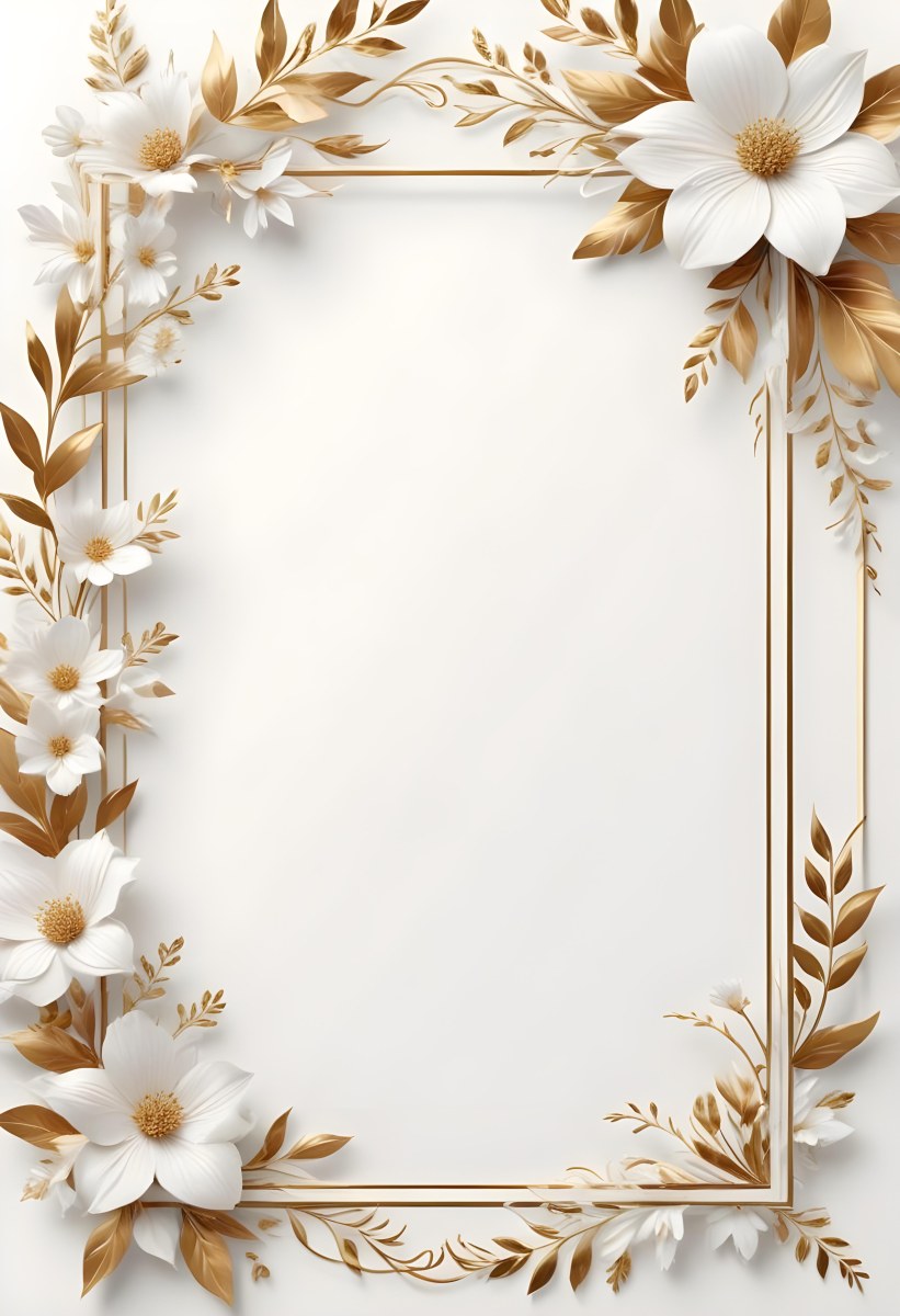 A White And Gold Floral Background With A Decorative Frame Featuring Delicate Flowers Leaves And Golden Accents The Overall Style Has A Luxurious Elegant And Minimalist Aesthetict 22 4b85