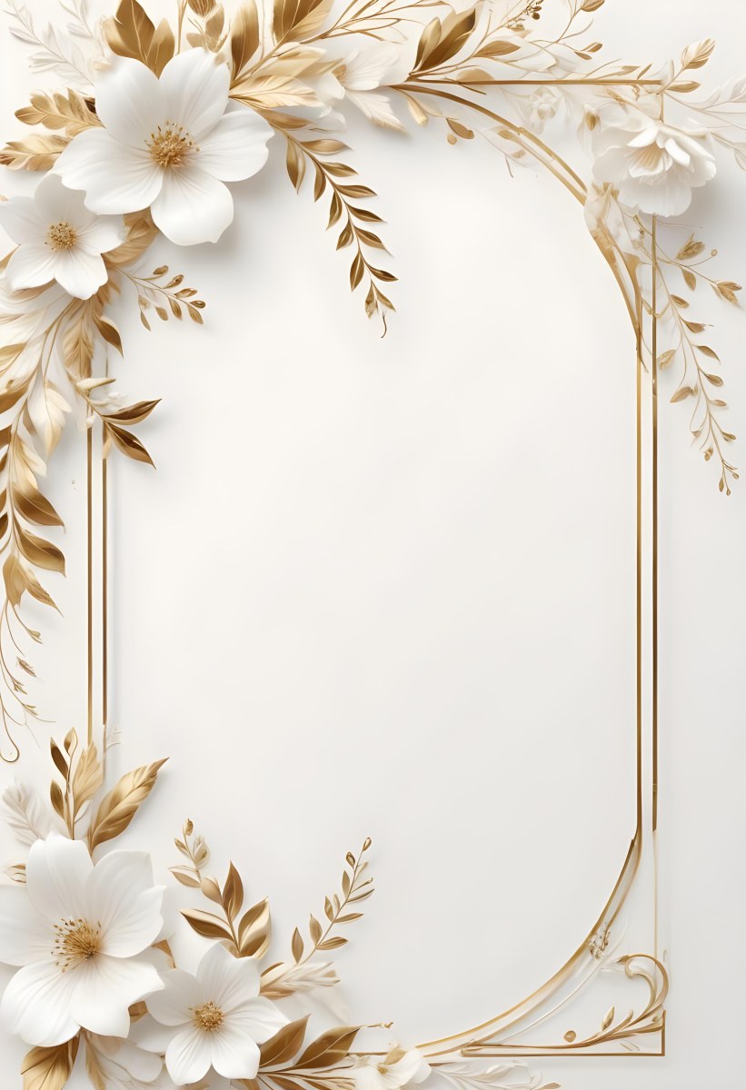 A White And Gold Floral Background With A Decorative Frame Featuring Delicate Flowers Leaves And Golden Accents The Overall Style Has A Luxurious Elegant And Minimalist Aesthetict 23 3d82