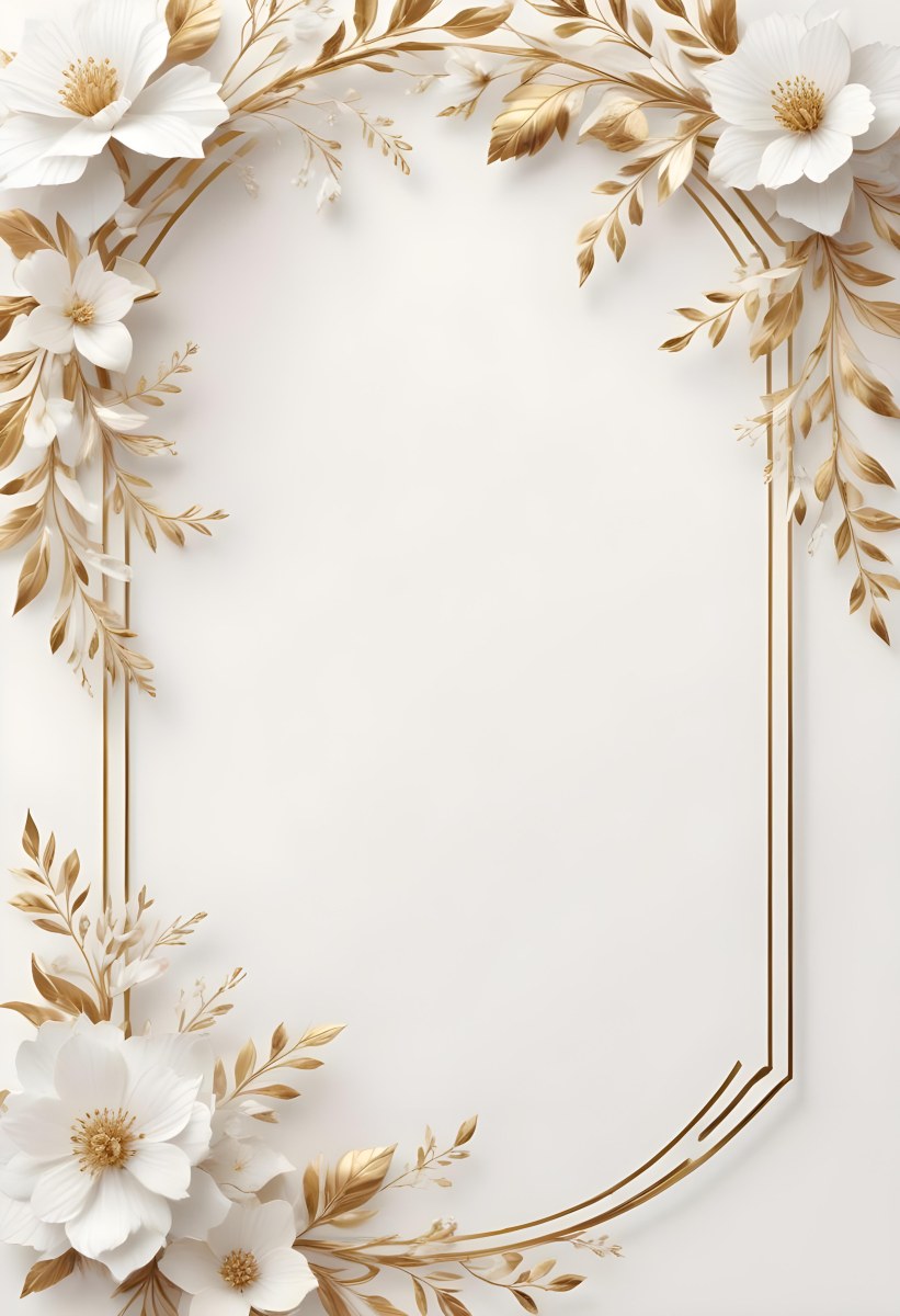 A White And Gold Floral Background With A Decorative Frame Featuring Delicate Flowers Leaves And Golden Accents The Overall Style Has A Luxurious Elegant And Minimalist Aesthetict 24 6e61