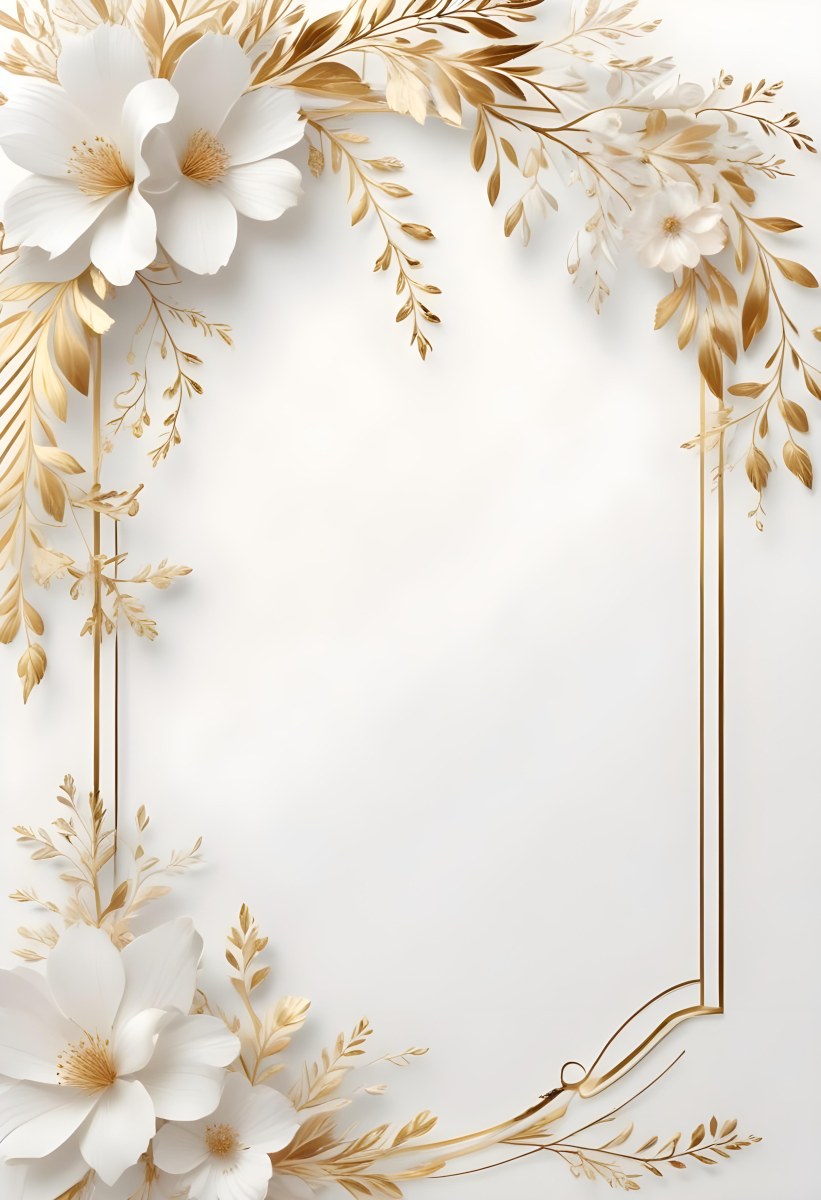 A White And Gold Floral Background With A Decorative Frame Featuring Delicate Flowers Leaves And Golden Accents The Overall Style Has A Luxurious Elegant And Minimalist Aesthetict 25 60e8
