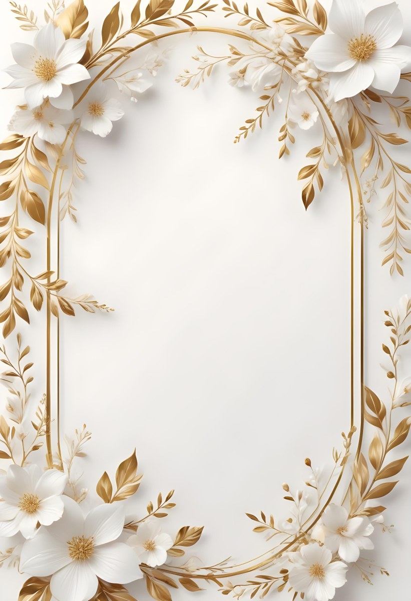 A White And Gold Floral Background With A Decorative Frame Featuring Delicate Flowers Leaves And Golden Accents The Overall Style Has A Luxurious Elegant And Minimalist Aesthetict 26 Bcfc