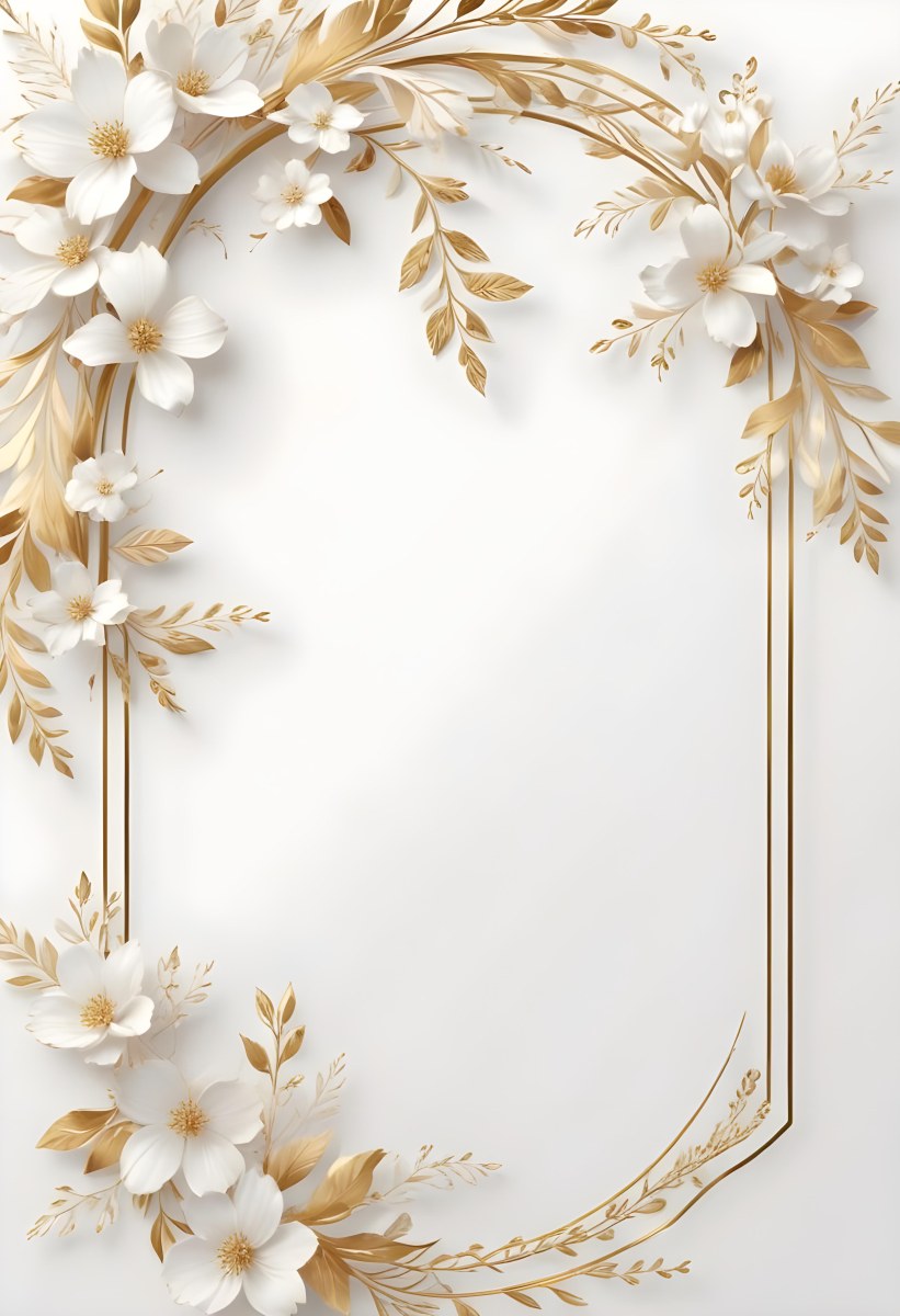 A White And Gold Floral Background With A Decorative Frame Featuring Delicate Flowers Leaves And Golden Accents The Overall Style Has A Luxurious Elegant And Minimalist Aesthetict 27 C35b