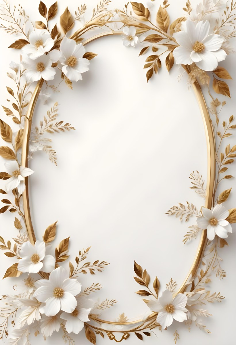 A White And Gold Floral Background With A Decorative Frame Featuring Delicate Flowers Leaves And Golden Accents The Overall Style Has A Luxurious Elegant And Minimalist Aesthetict 3 7129