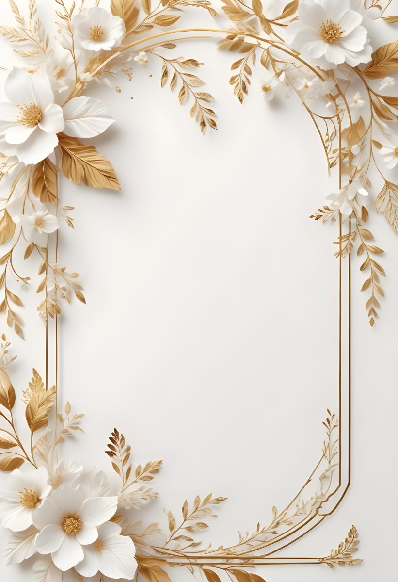 A White And Gold Floral Background With A Decorative Frame Featuring Delicate Flowers Leaves And Golden Accents The Overall Style Has A Luxurious Elegant And Minimalist Aesthetict 4 9d92