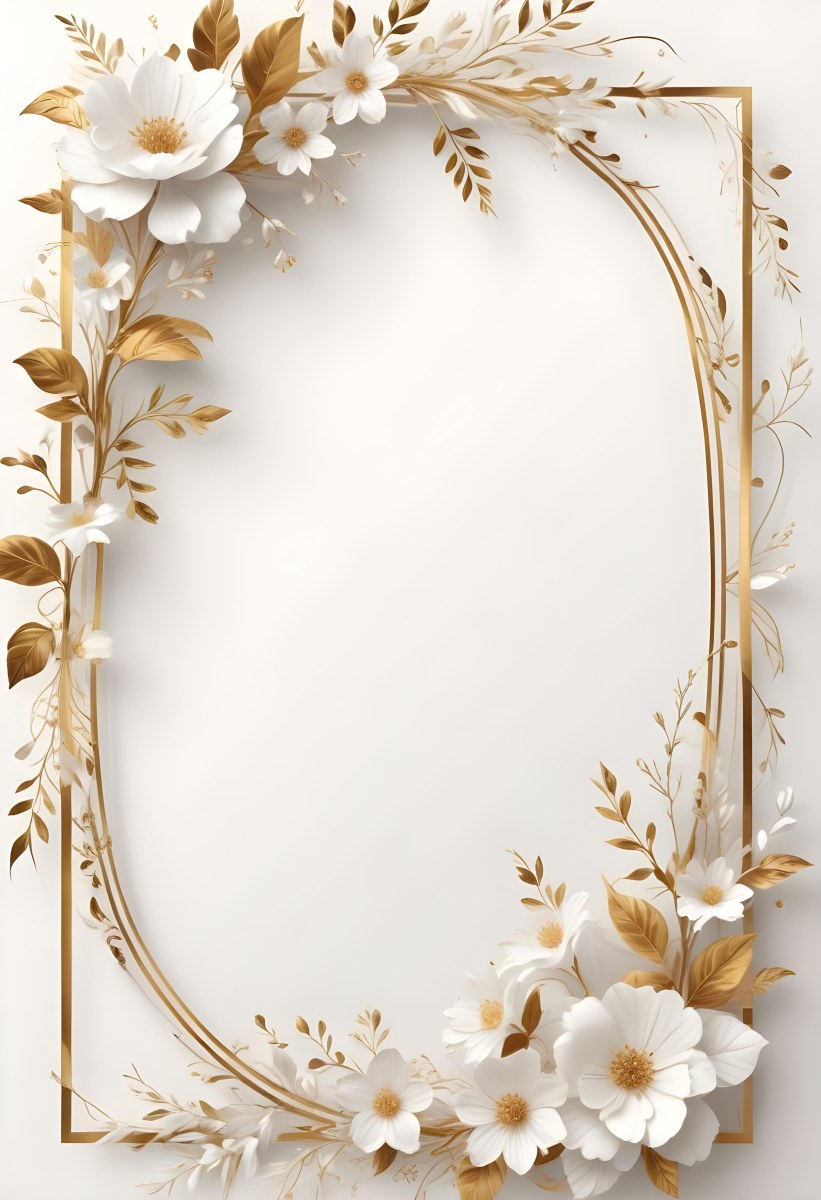 A White And Gold Floral Background With A Decorative Frame Featuring Delicate Flowers Leaves And Golden Accents The Overall Style Has A Luxurious Elegant And Minimalist Aesthetict 6 057f