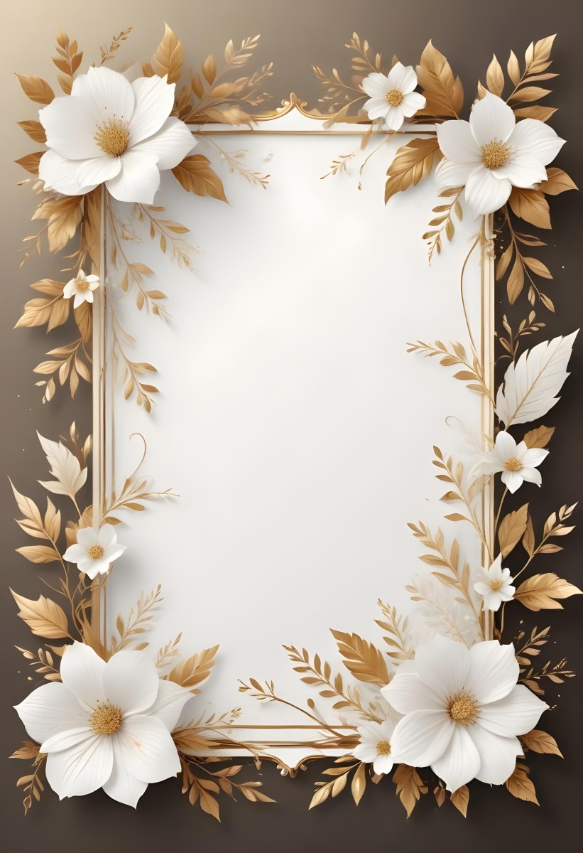 A White And Gold Floral Background With A Decorative Frame Featuring Delicate Flowers Leaves And Golden Accents The Overall Style Has A Luxurious Elegant And Minimalist Aesthetict 8 204e
