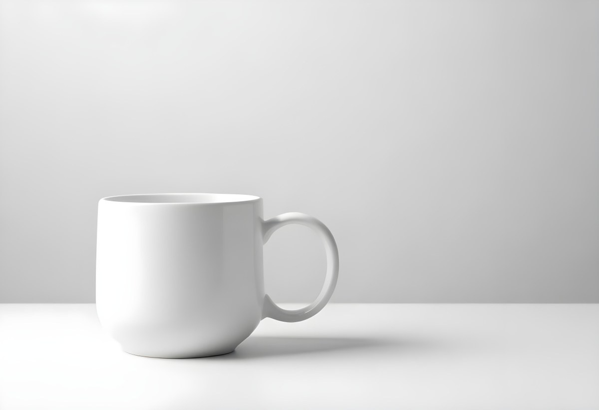 A White Ceramic Mug With A Handle On A White Surface Minimalist Style Clean And Simple Design Soft Lighting Plain White Background 7 A971