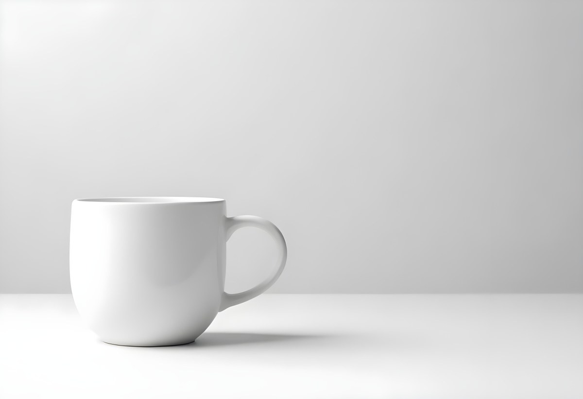A White Ceramic Mug With A Handle On A White Surface Minimalist Style Clean And Simple Design Soft Lighting Plain White Background 8 0658
