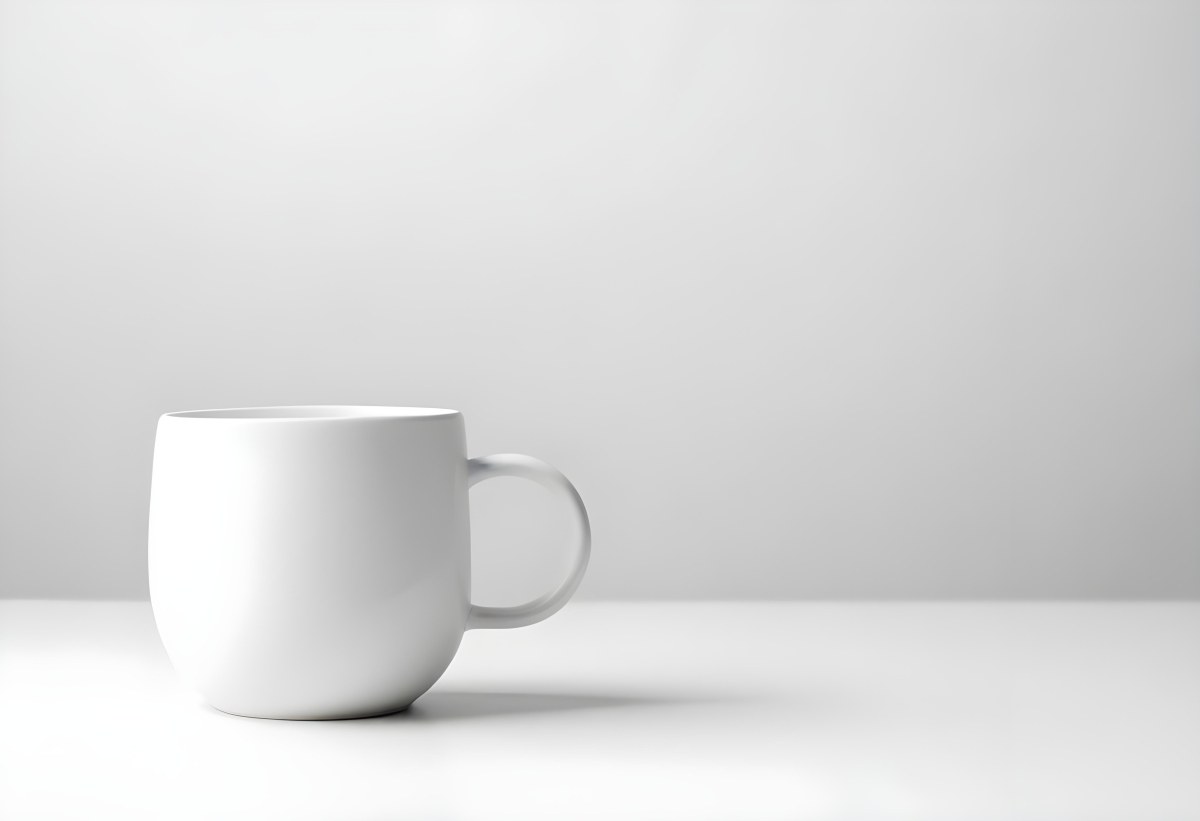 A White Ceramic Mug With A Handle On A White Surface Minimalist Style Clean And Simple Design Soft Lighting Plain White Background 9 Dca5