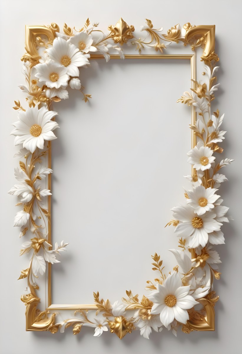 A White Floral Frame With Gold Accents On A Light Background 11 B2d1