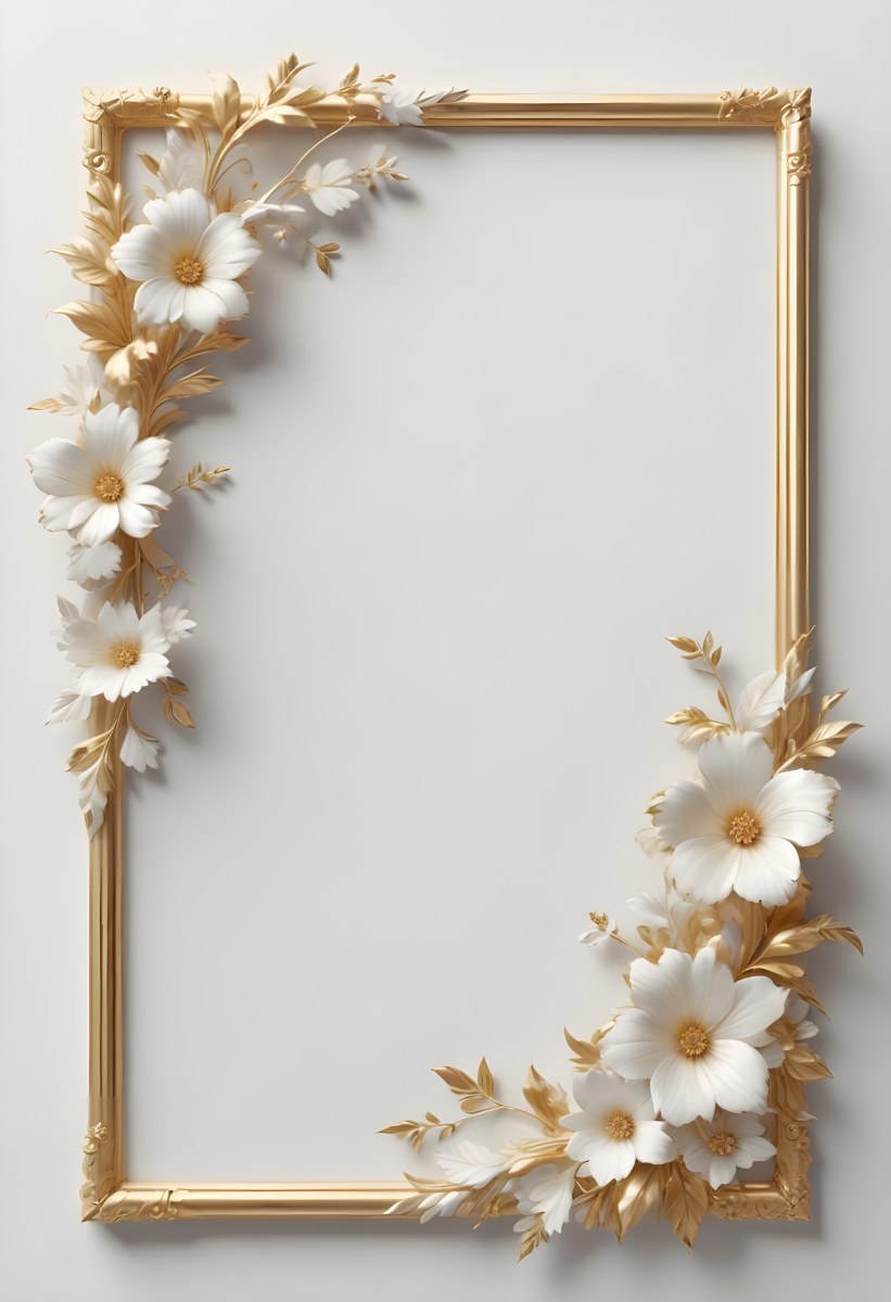 A White Floral Frame With Gold Accents On A Light Background 15 7583