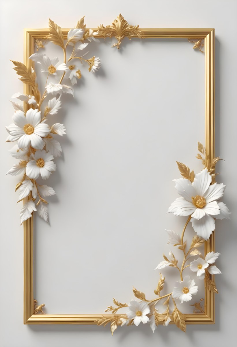 A White Floral Frame With Gold Accents On A Light Background 17 3608