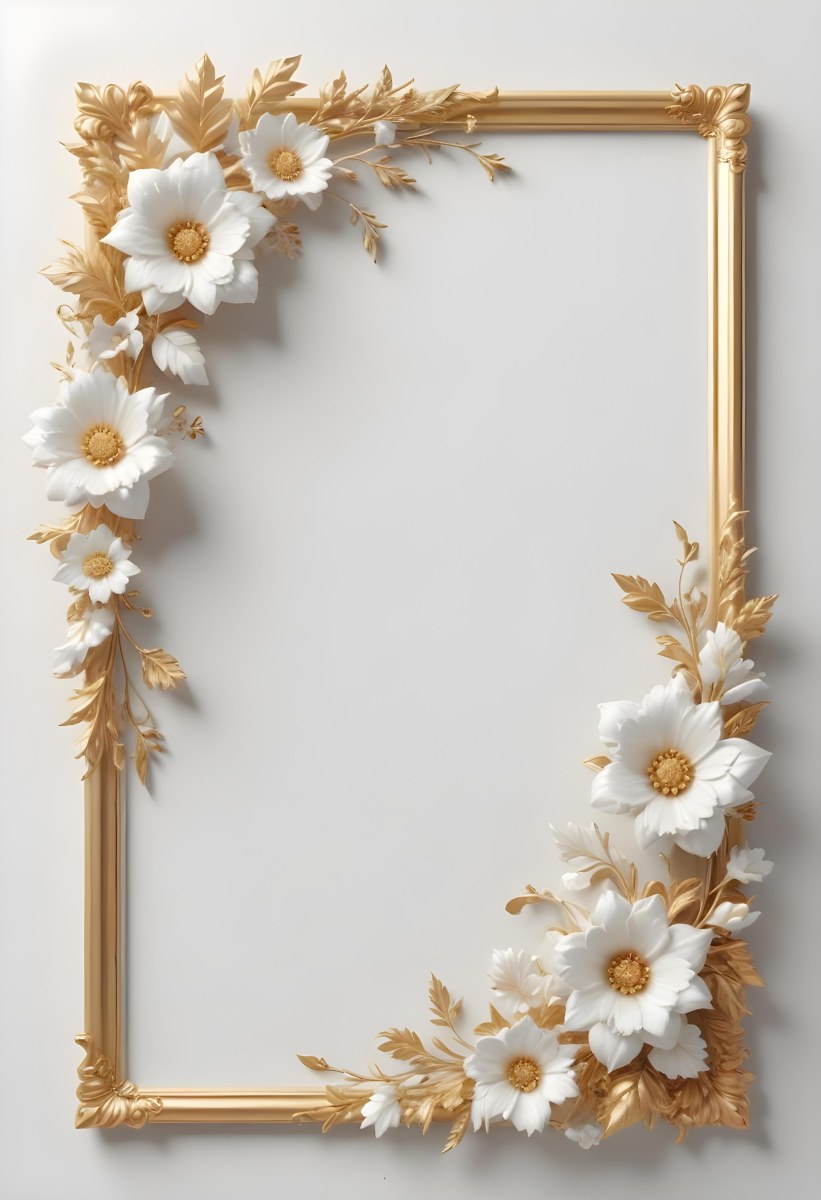 A White Floral Frame With Gold Accents On A Light Background 20 B008