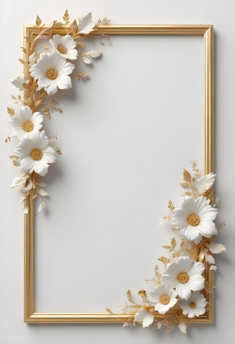 A White Floral Frame With Gold Accents On A Light Background 24 29a4