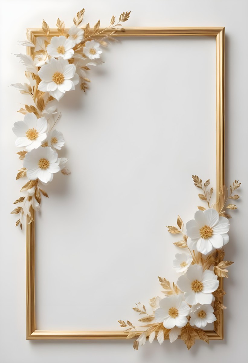 A White Floral Frame With Gold Accents On A Light Background 28 C991