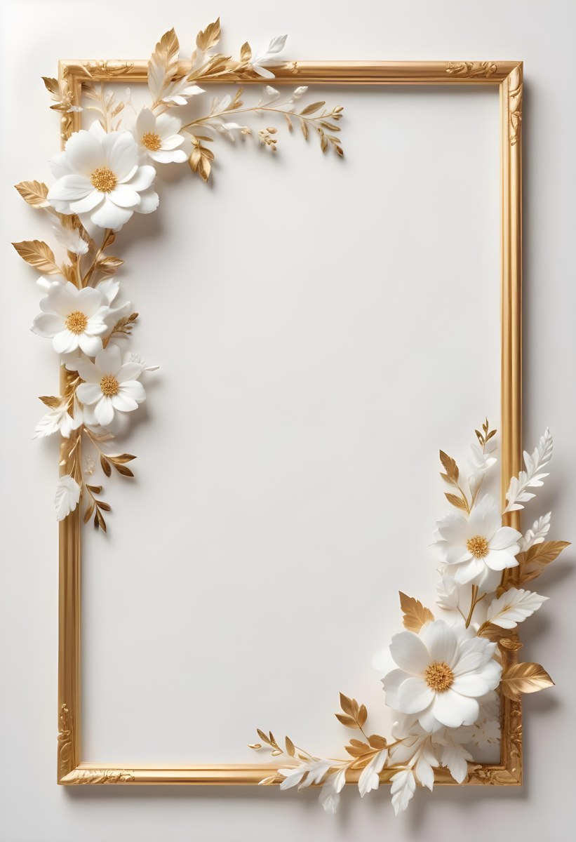 A White Floral Frame With Gold Accents On A Light Background 31 57da