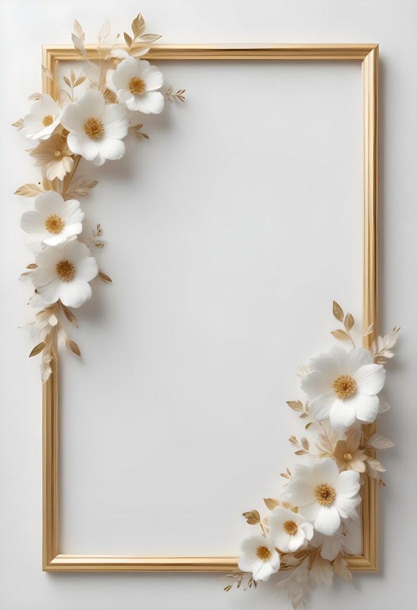 A White Floral Frame With Gold Accents On A Light Background 32 8bf6