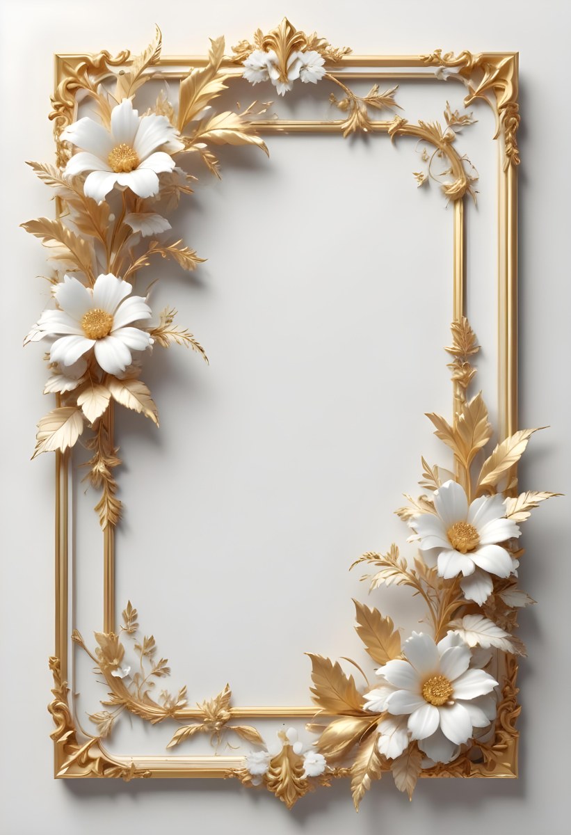 A White Floral Frame With Gold Accents On A Light Background 40 10ac