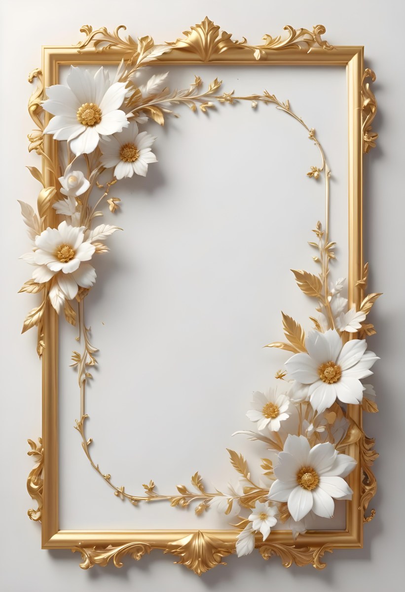 A White Floral Frame With Gold Accents On A Light Background 43 8ed0