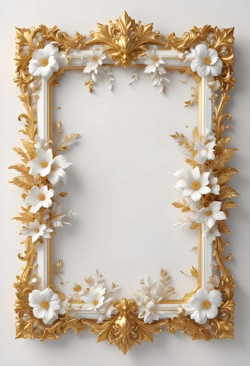 A White Floral Frame With Gold Accents On A Light Background 44 C3cc