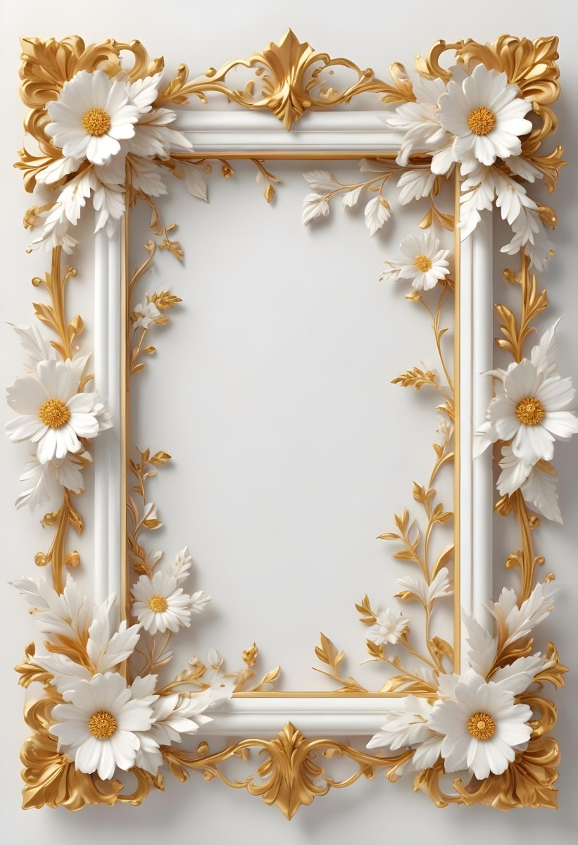 A White Floral Frame With Gold Accents On A Light Background 45 682b