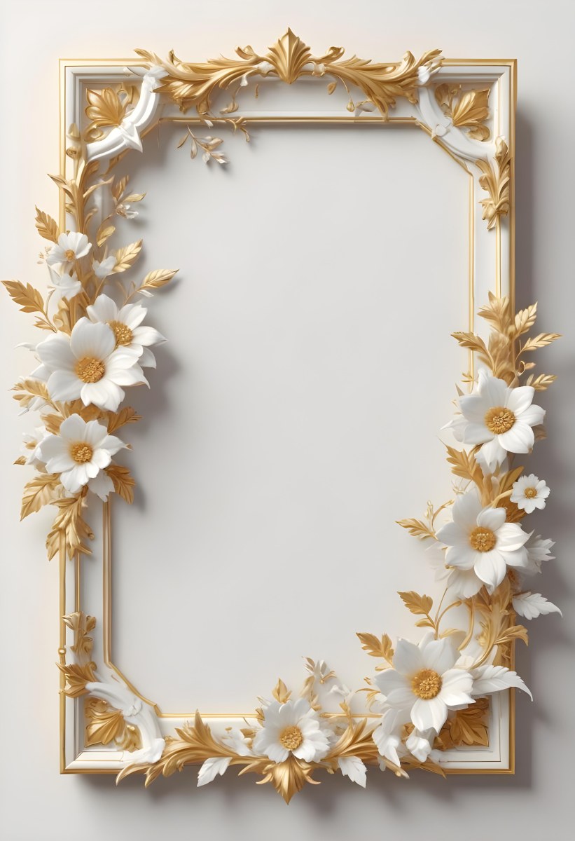A White Floral Frame With Gold Accents On A Light Background 46 D5ff