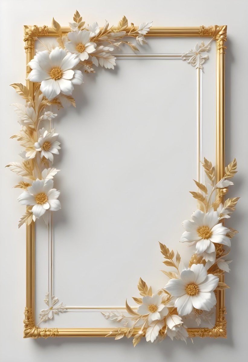 A White Floral Frame With Gold Accents On A Light Background 47 013f