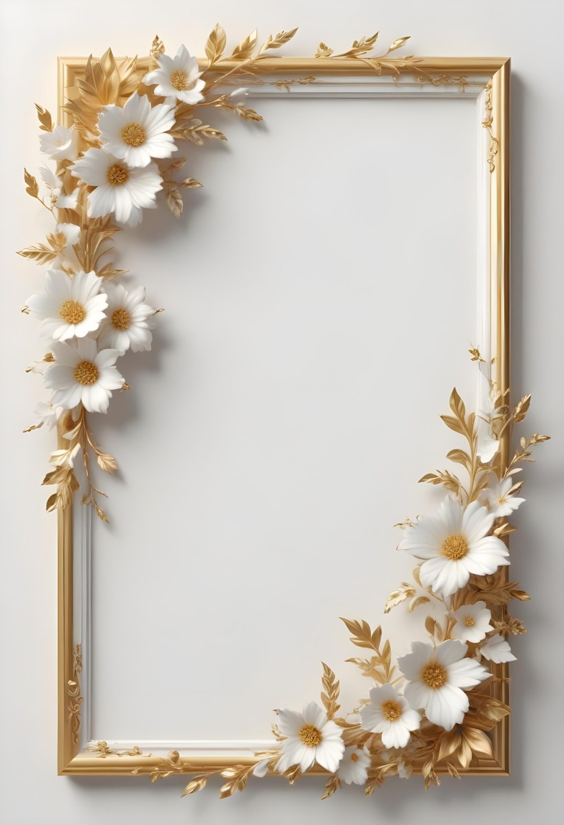 A White Floral Frame With Gold Accents On A Light Background 48 77a3