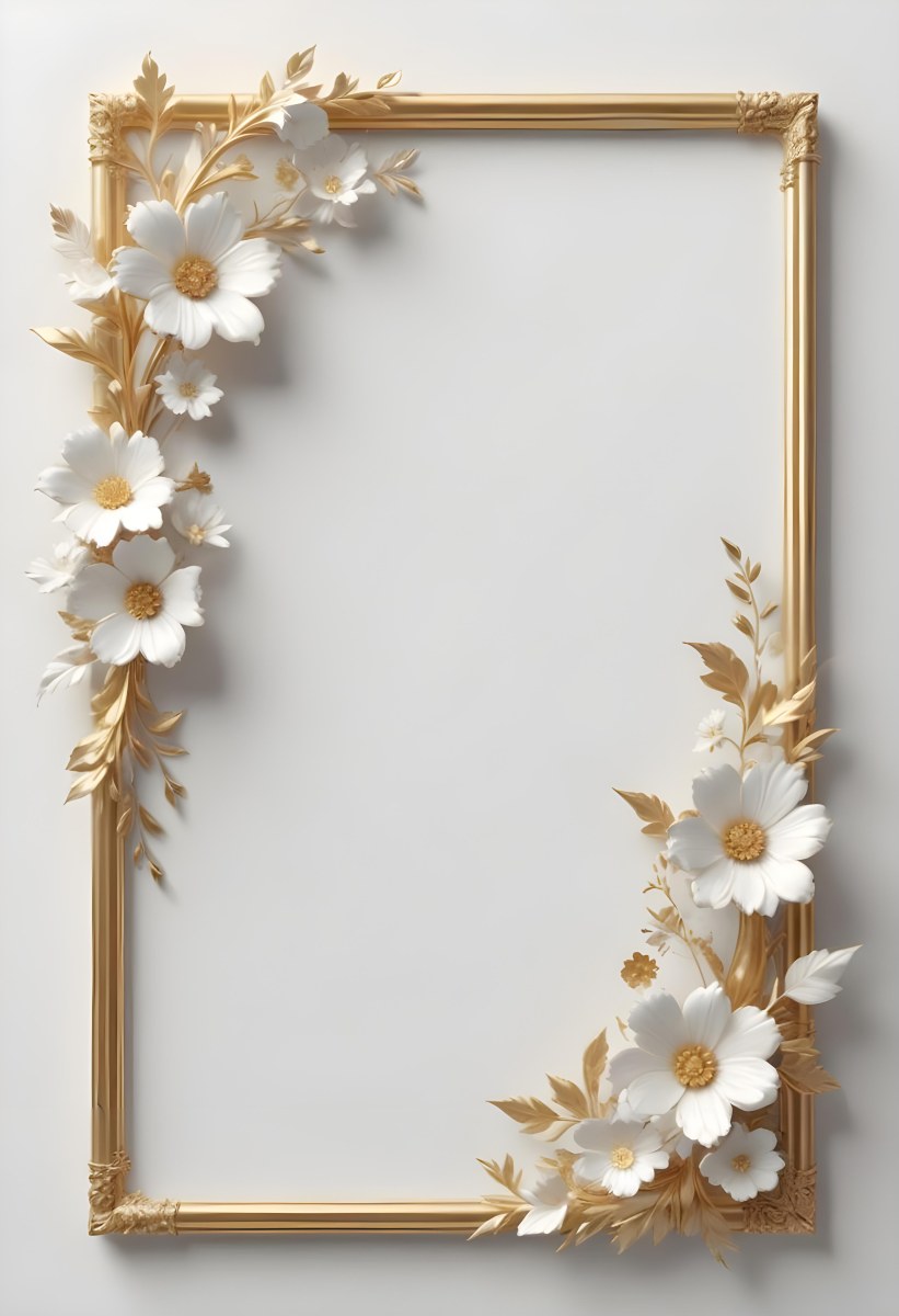 A White Floral Frame With Gold Accents On A Light Background 6 994a