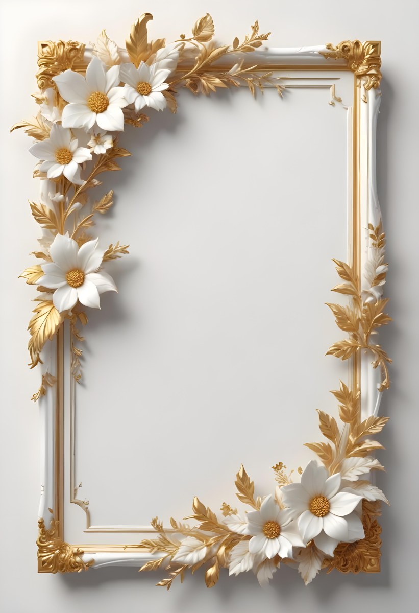 A White Floral Frame With Gold Accents On A Light Background 7 66a0