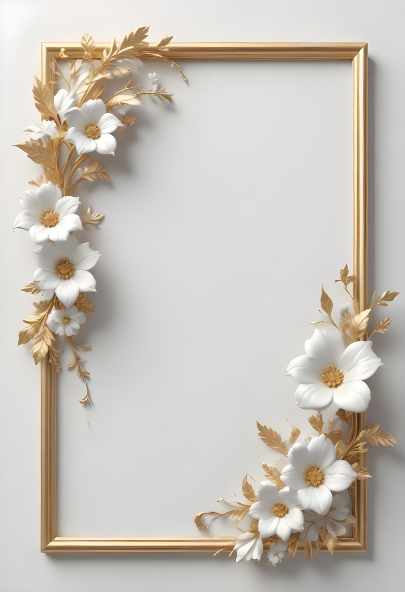A White Floral Frame With Gold Accents On A Light Background 9 6176