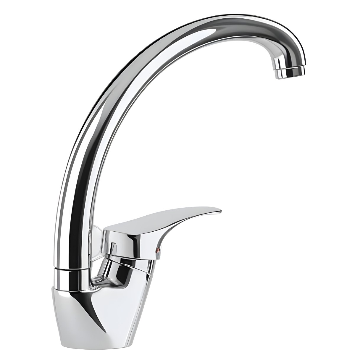 A White Kitchen Faucet With A Curved Spout And A Single Handle Set Against A Plain White Background Showcasing Its Sleek Design And Reflective Surface 40 A799